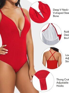 SHAPERIN Women's Deep V Neck Bodysuit